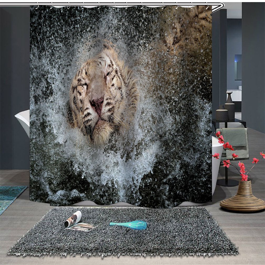 Details about   Snow White Tiger Waterproof Fabric Shower Curtain Liner Set Bathroom Mat 72x72" 
