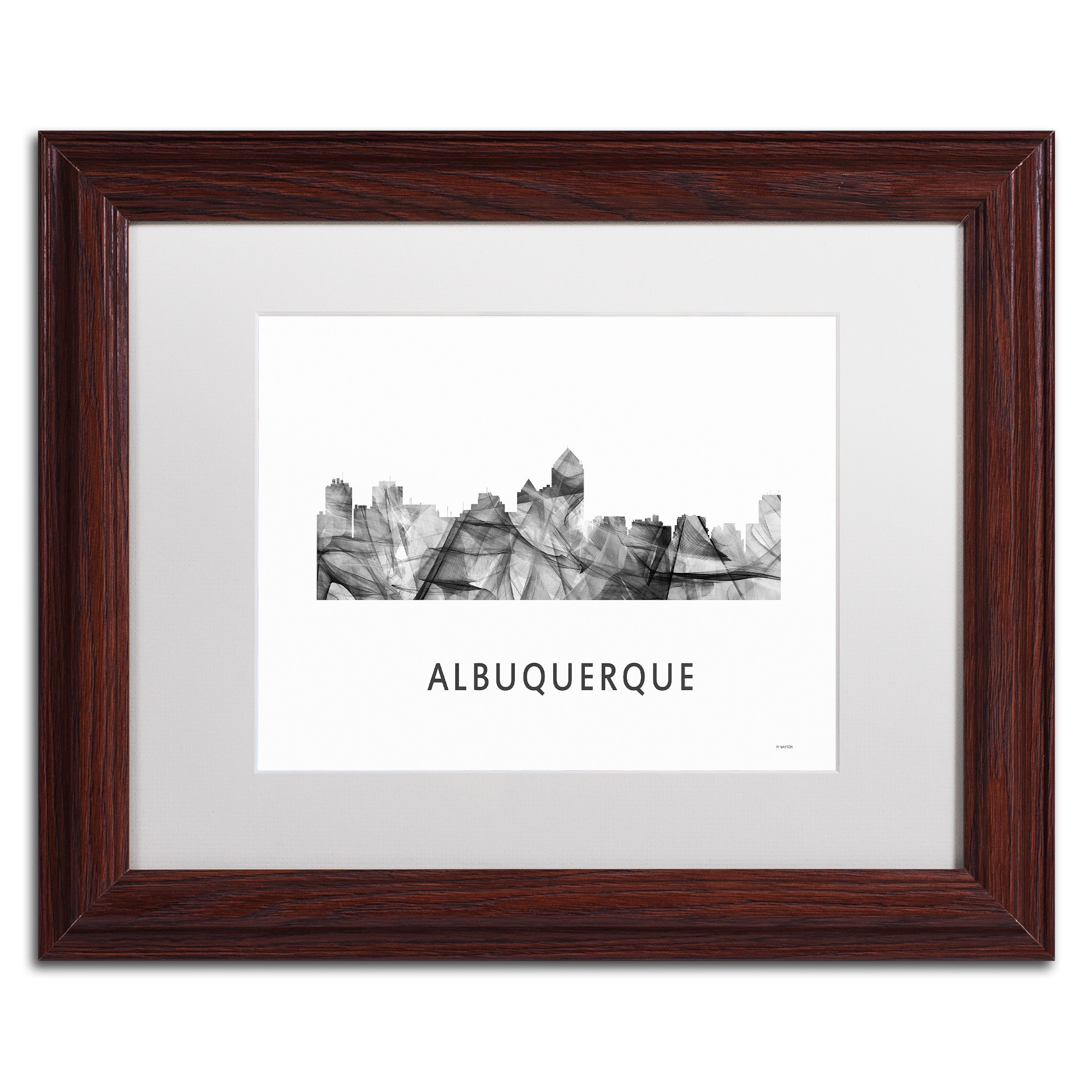 Trademark Fine Art 'Albuquerque NM Skyline WB-BW' Canvas Art by Marlene Watson, White Matte, Wood Frame