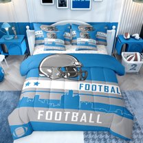 jejeloiu American Rugby Helmet 7-Piece Twin Bedding Sets,Football Game Bedding Comforter Set,White Gray Blue Sheet Sets For Men Women,Microfiber Bedroom Decor Reversible
