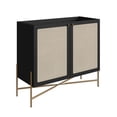 thumbnail image 3 of Boho Bar Cabinet  Iron Gold Leg  2 Rattan Accent  Door Sideboard  - Nero Black, 3 of 6