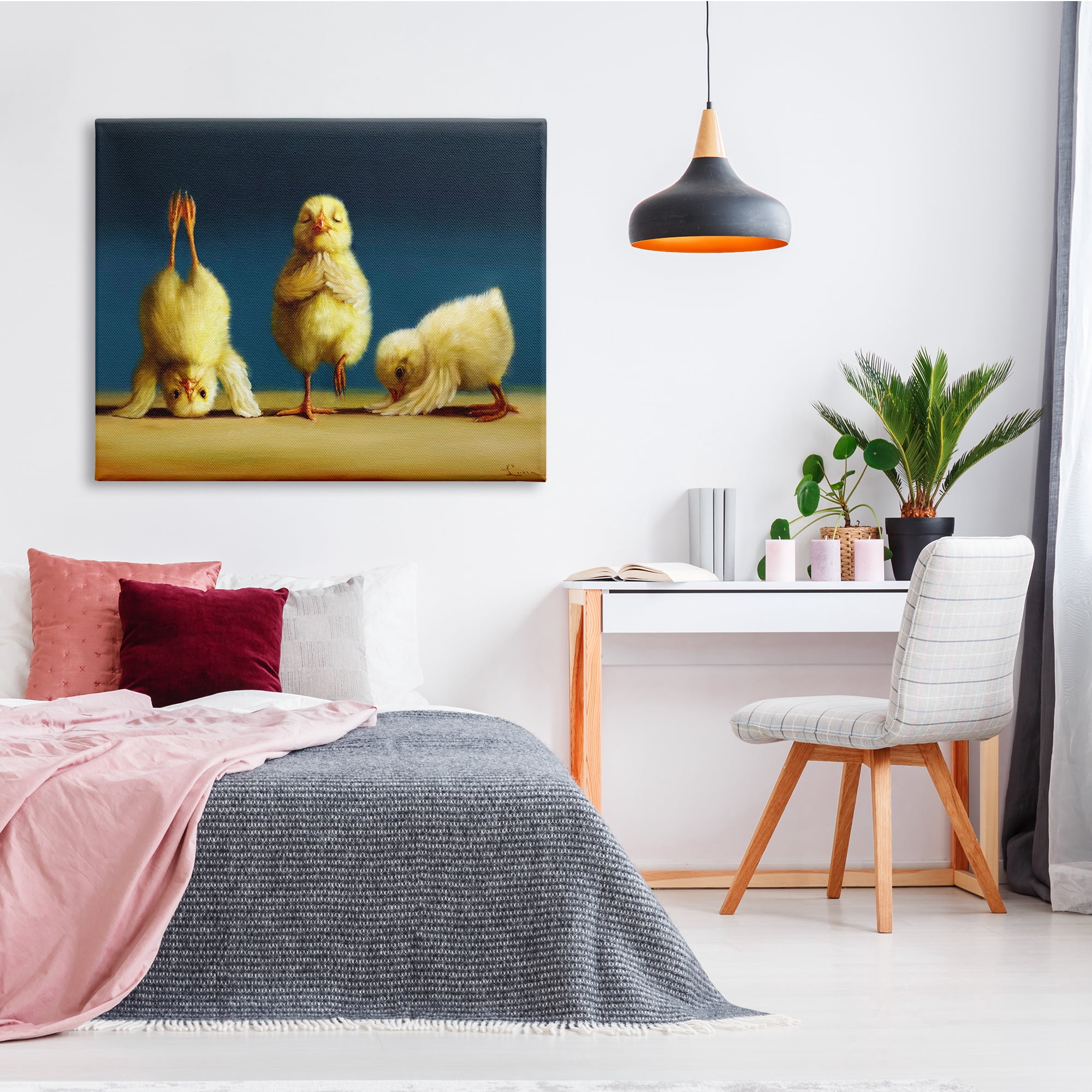 Yoga Chicks Funny Stretching Poses Farm Animal Painting Animals & Insects Painting Gallery-Wrapped Canvas Print Wall Art