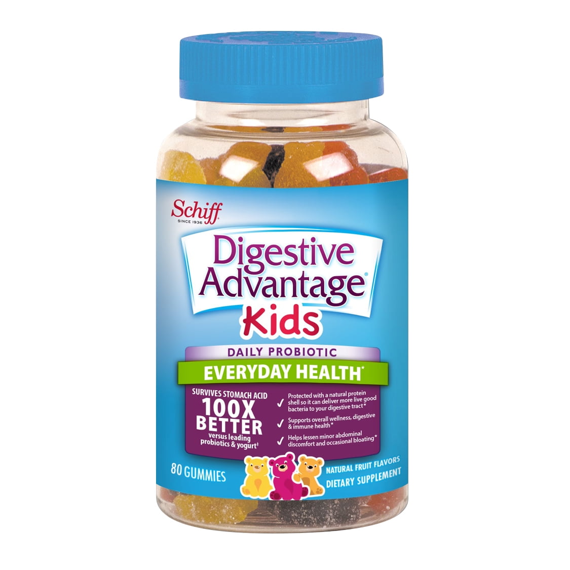 Digestive Advantage Kids Daily Probiotic Gummies, Natural Fruit Flavors