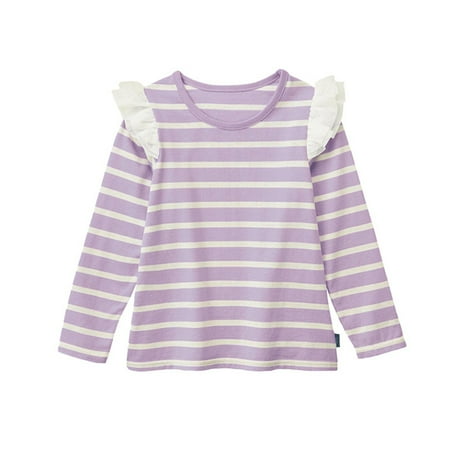 

Girls Long Sleeve Shirts Ruffle Details Cotton Tshirts Kids Crewneck Pullover Dressy Casual Tees Blouses (1 Years Purple)