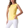 thumbnail image 4 of Blusa sin mangas de jacquard floral con cuello Peter Pan para mujer de Allegra K, color amarillo, 4 of 6
