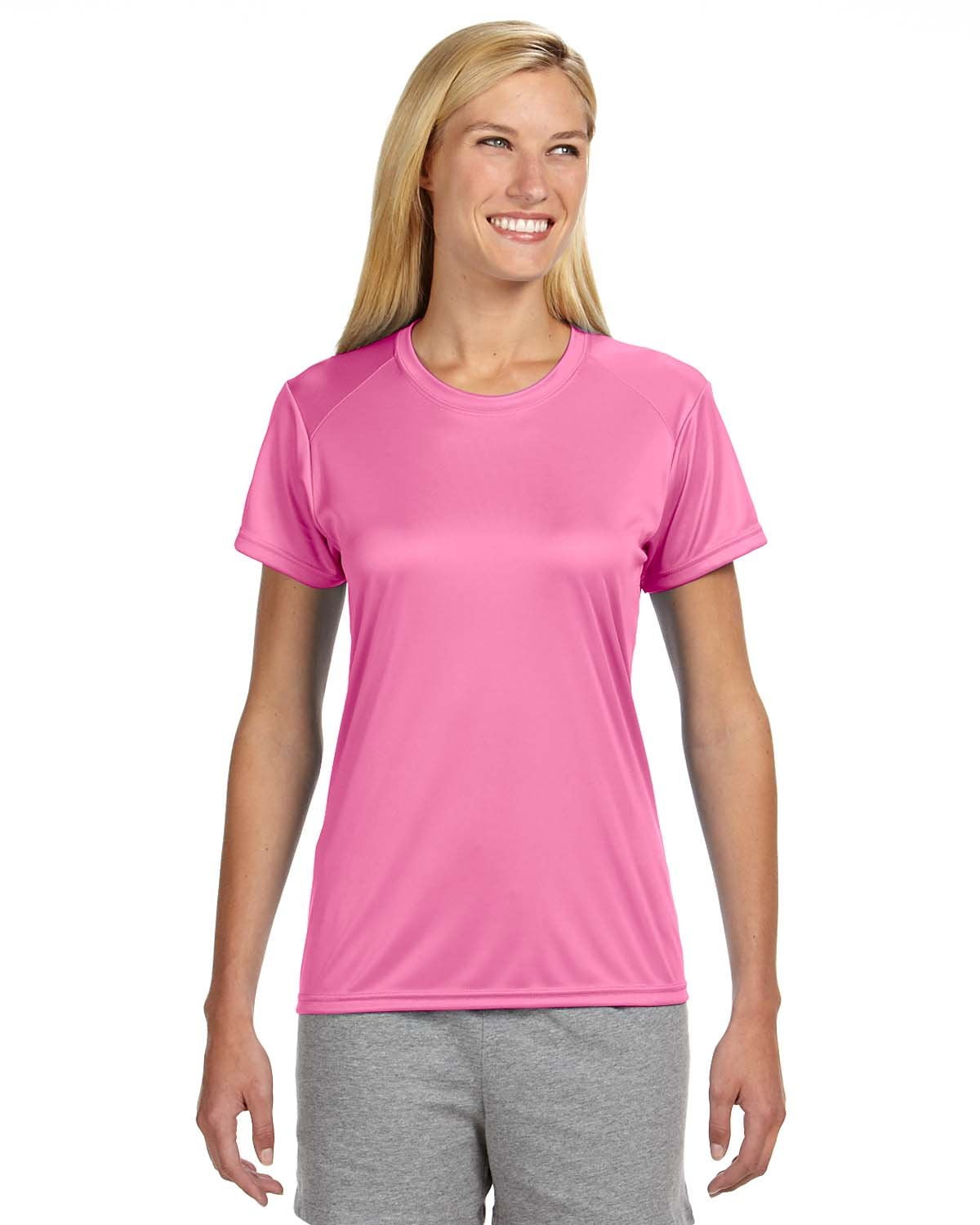TCA Performance Womens Baselayer Top Pink Short Sleeve Sweat Wicking Gym Workout 