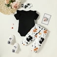 thumbnail image 4 of PatPat 3pcs Baby Girl Clothes 95% Cotton Short-sleeve Black Romper Pants Set, 12-18 Months, 4 of 9