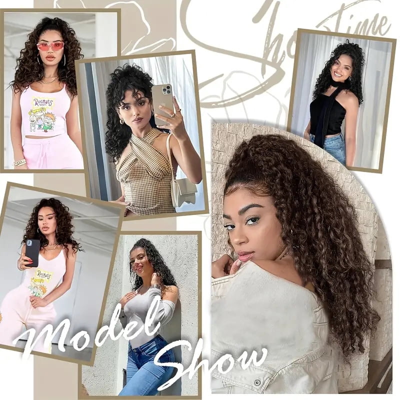 18Inch Long Water Wave Ponytail Extension Curly Drawstring Pony Tail Clip in Synthetic Hair Piece for Women