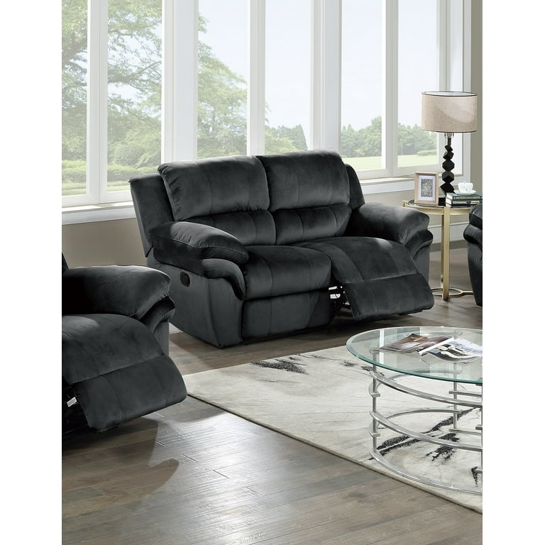 Reclining Motion Black Padded Suede Cushion 2pcs Sofa set Sofa And Loveseat Fabric Living Room