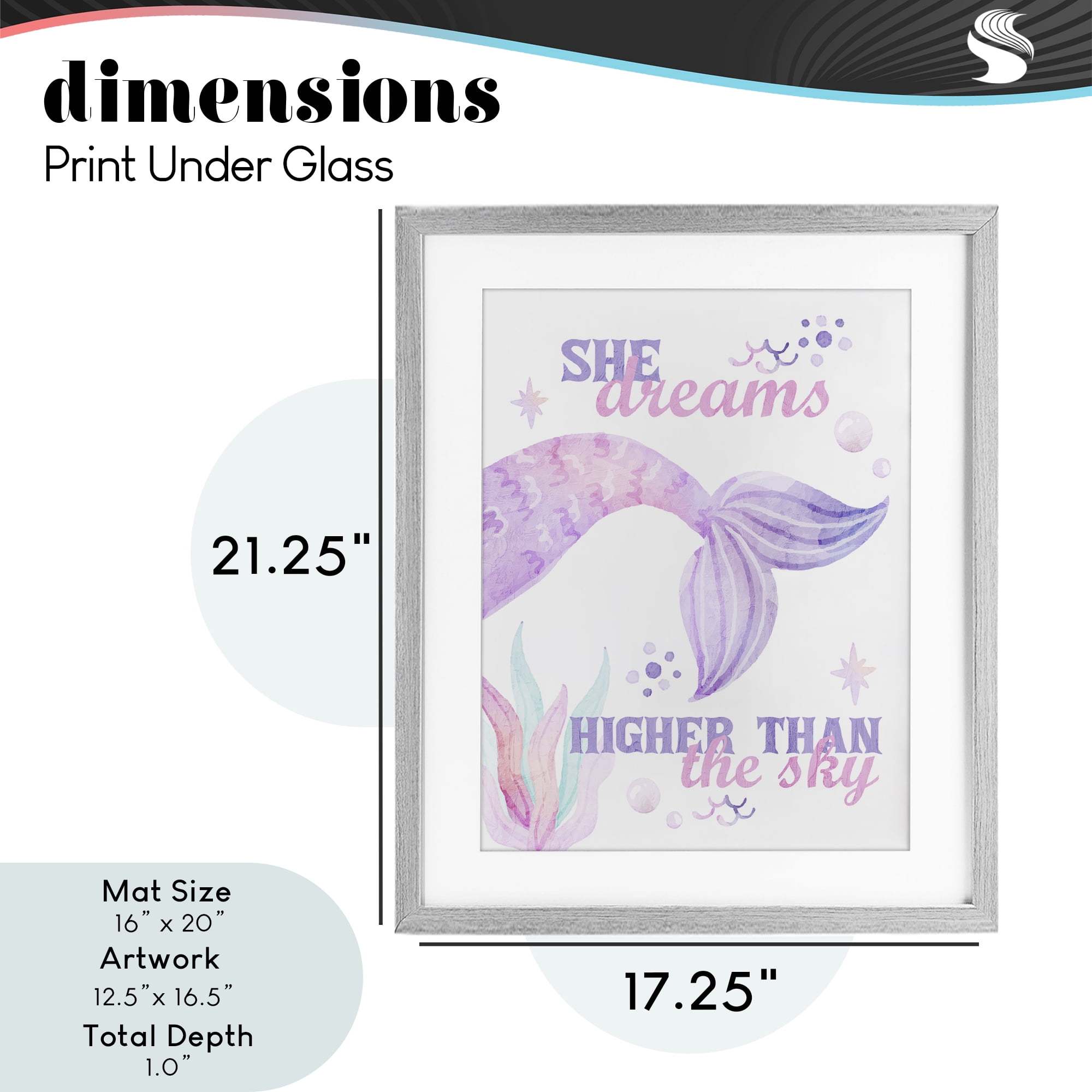 She Dreams Higher Than The Sky Gray Framed Print Under Glass, design by Kim Allen