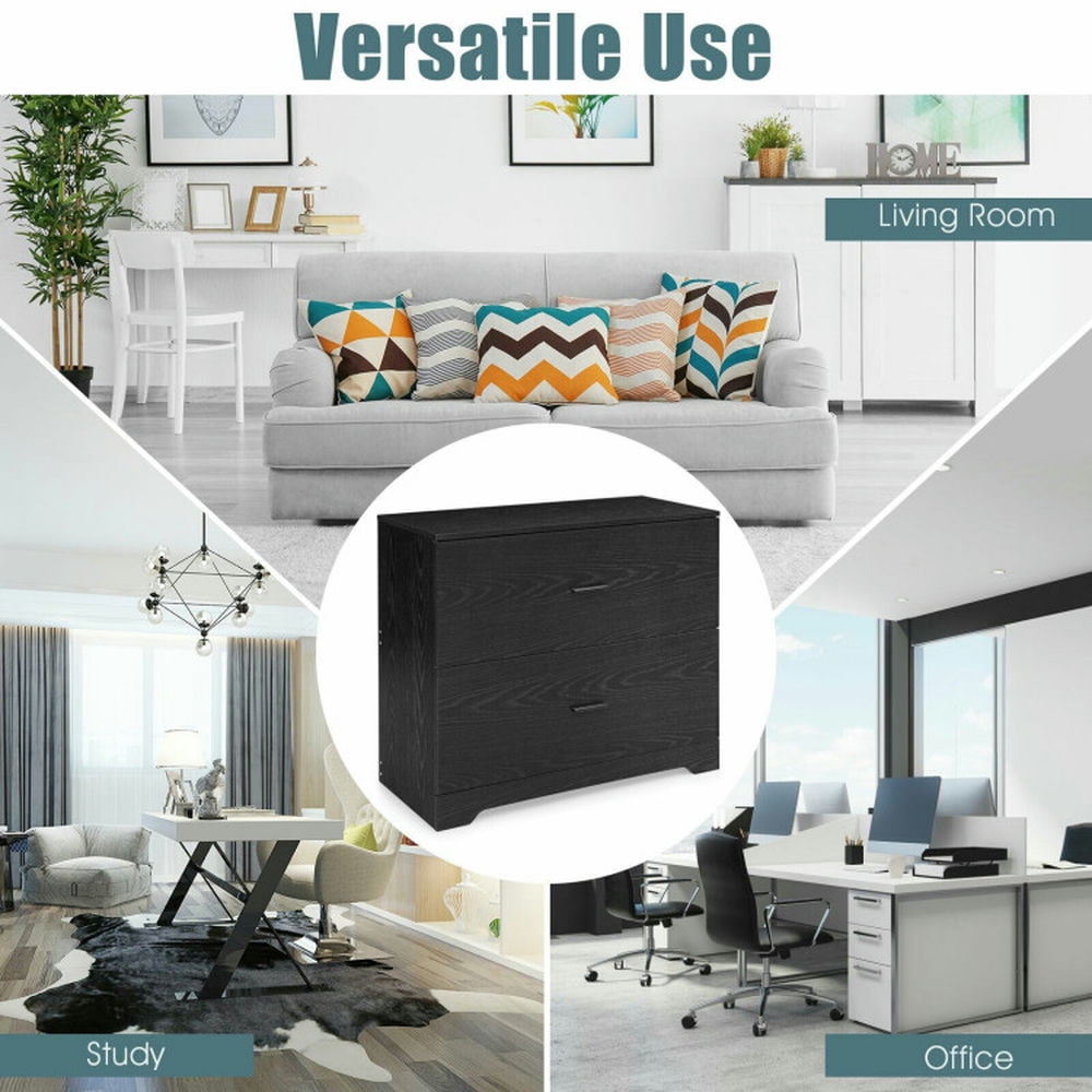 Demi Bonn 2-Drawer Lateral File Cabinet with Adjustable Bars for Home and Office, Black