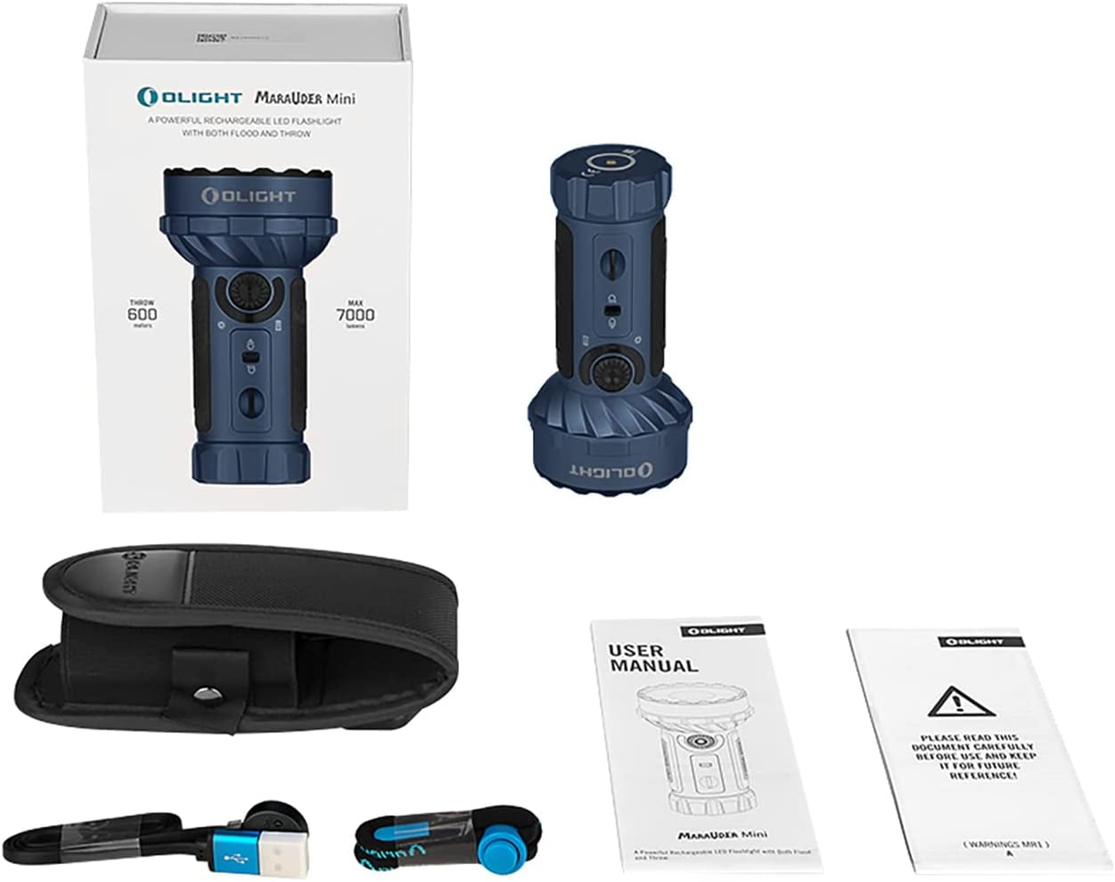 OLIGHT Marauder Mini 7,000 Lumens Bright Flashlight with 600 Meters Beam Distance, Powerful RGB Lights, Magnetic Rechargeable for Outdoors Work, Hunting, and Searching(Midnight Blue)