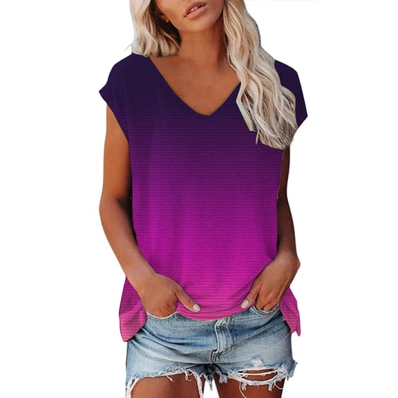 T Shirts For Women Womens Tops Hat Sleeve Vest V Neck Printed Casual Loose Top T Shirt