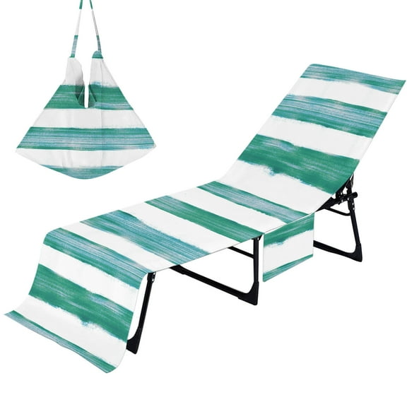 Uutvmp Stripe Beach Chair Cover with Side Pockets, Cozy Quick Dry Chaise Lounge Chair Towel Cover for Pool Beach Garden Hotel Sunbathing