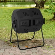 43 Gallon Compost Bin Outdoor Tumbling Composting Bins Dual Rotating Batch, Black Rotating with Thermometer Orange Door