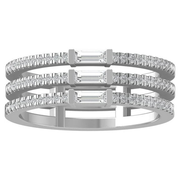 ARAIYA FINE JEWELRY 10K White Gold Round and baguette shape Diamond Fashion Ring (1/2 cttw, I2-I3 Clarity, I-J Color) Size 8.5