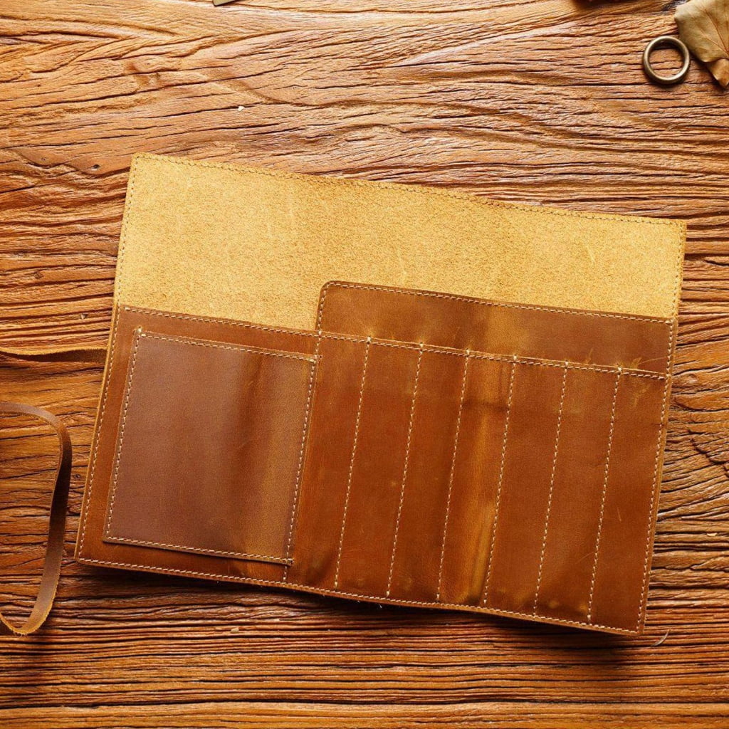 Leather Pen Roll Organizers Multiple Compartment Pencil Case For Student Artist