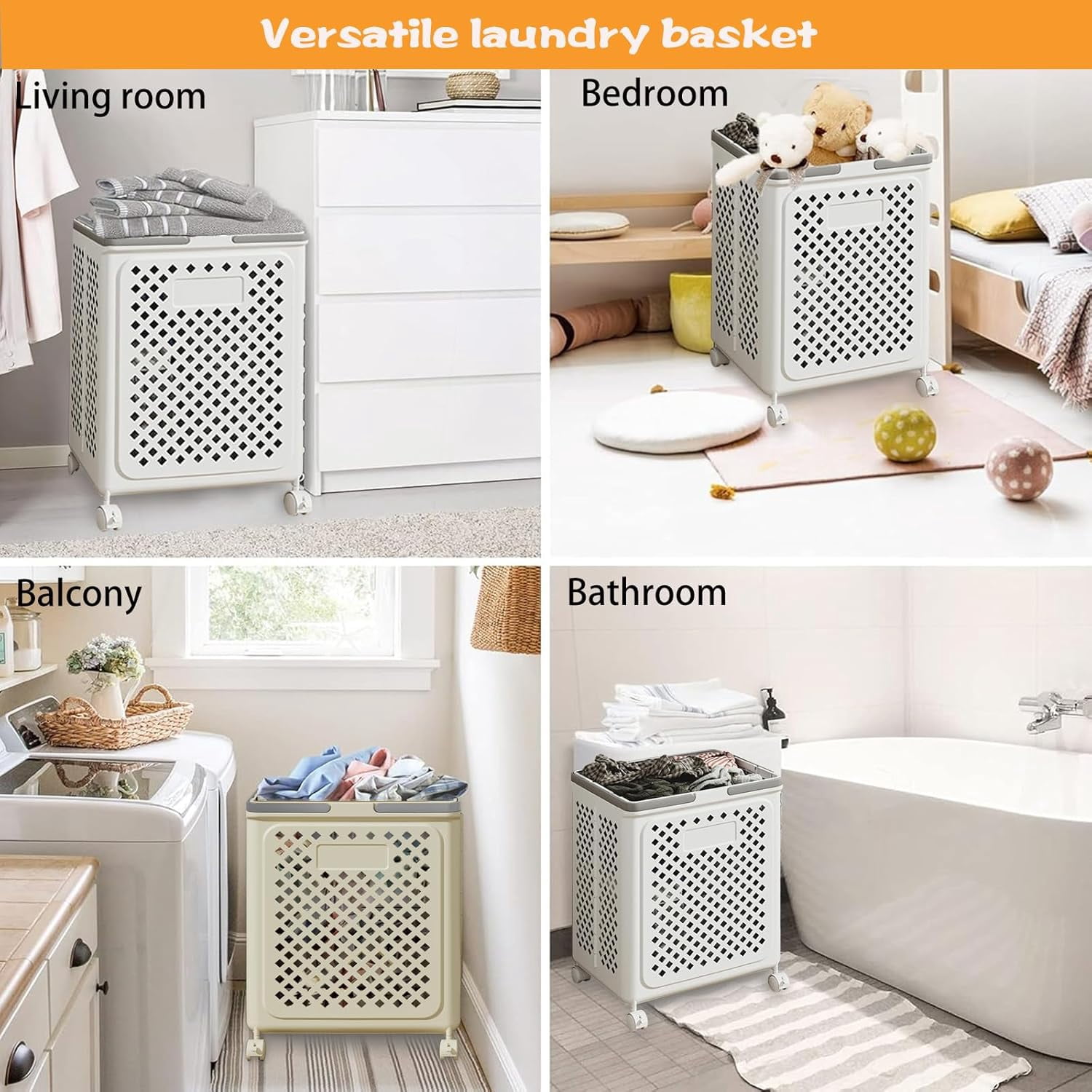 XZKING 50L Foldable Laundry Hamper Rolling Laundry Basket Cart with Wheels Collapsible