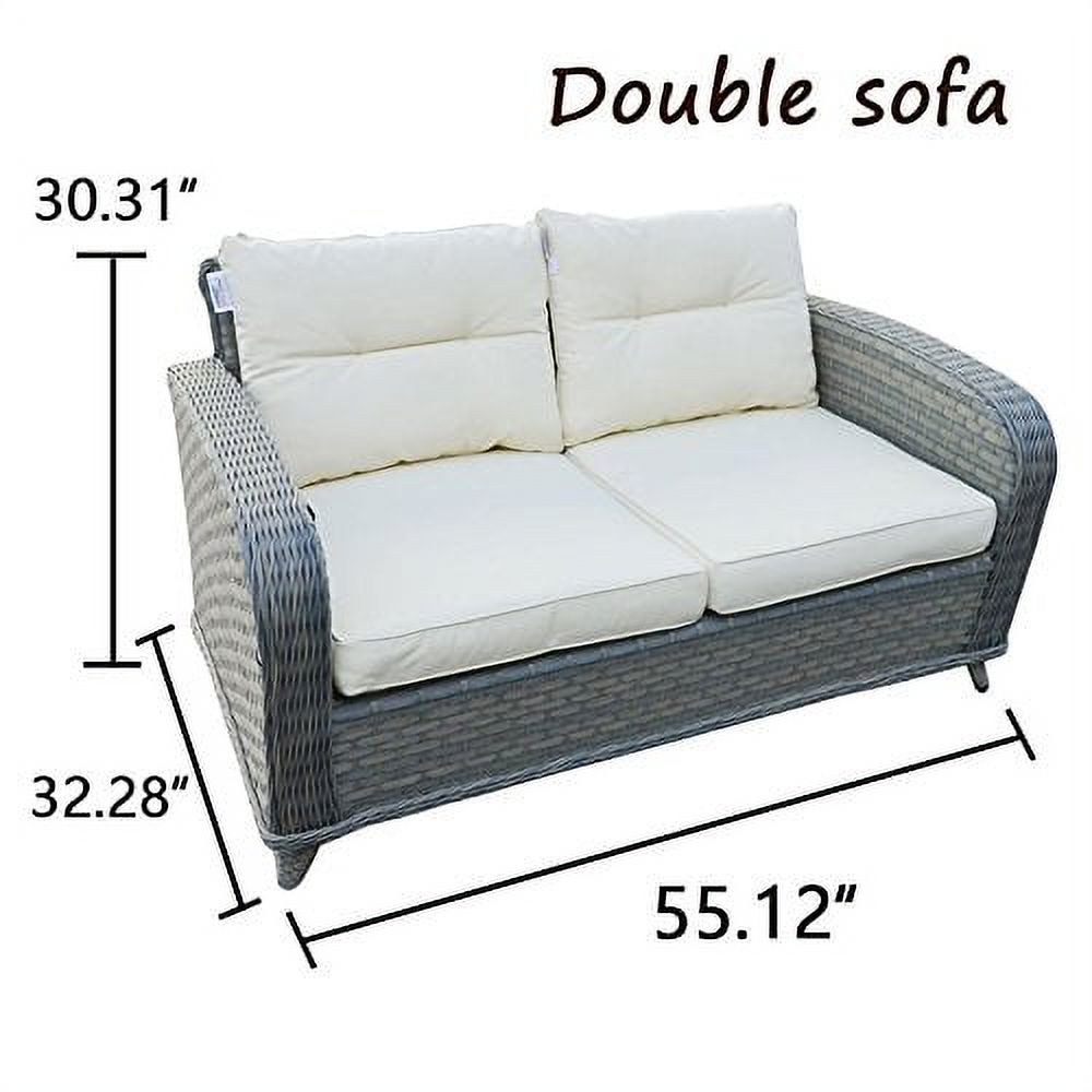Sunny 4pcs Patio Furniture Sets Chairs Rattan Wicker Sofa Lounge Chaise &amp; Coffee Table Outdoor Garden (off white and grey ) - image 4 of 8
