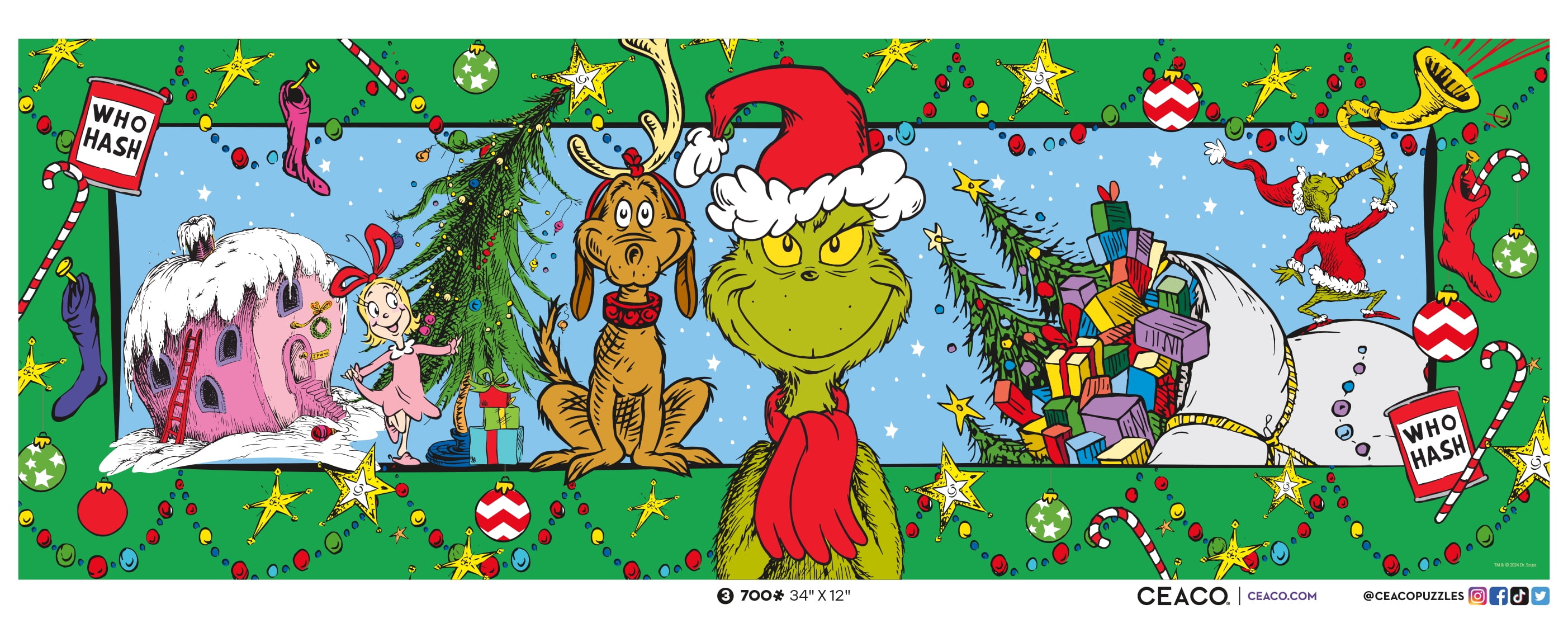 Ceaco Dr. Seuss Grinch 3 In 1 Multipack Interlocking Jigsaw Puzzle for Adults Ages 14-99 Years