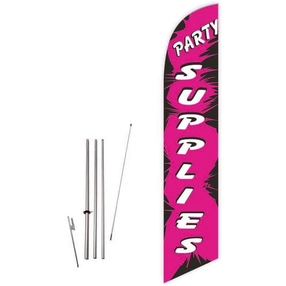 Cobb Promo Party Supplies Pink Feather Flag with Complete 15ft Pole kit and Ground Spike