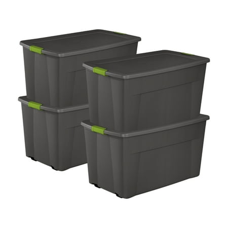 Sterilite Large 45 Gallon Latching Storage Tote Boxes, Gray/Green, (4 Pack)