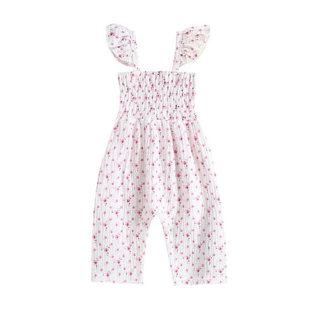 

ZIYIXIN Summer Cute Baby Girls Jumpsuits Pants Flowers Printed Ruffles Fly Sleeve Romper Clothing White 0-6 Months