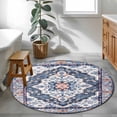 thumbnail image 3 of Bohemian Round Rugs for Living Room 3ft Vintage Tribal Boho Floral Monaco Ethnic Style Blue Non Slip Circle Rug Washable Low-Profile Indoor Carpet for Bedroom, Dining Room, Bathroom, 3 of 9