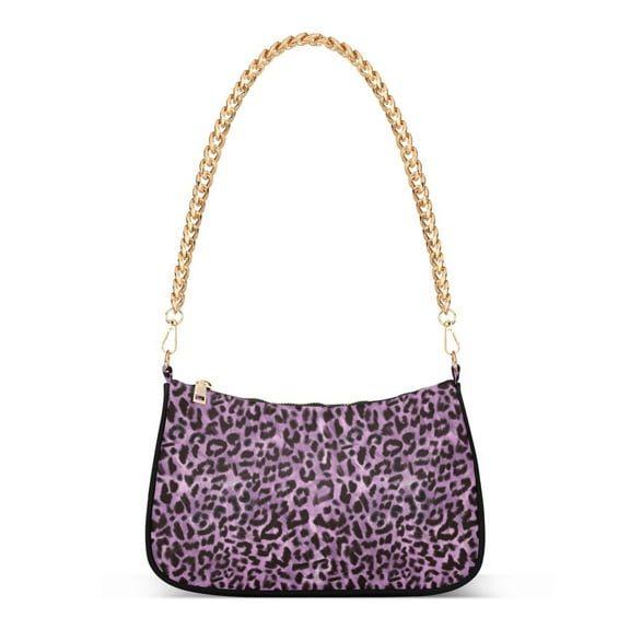 Purple Leopard Spot Womens Chain Shoulder Bag Tote Handbag Clutch Hobo Purse with Zipper for Travel Casual