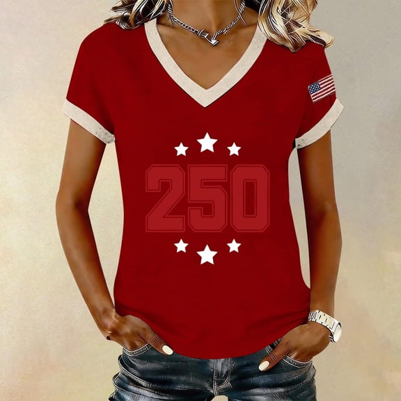 MAIHAN 250 Anniversary Usa Shirt Women Patriotic T-Shirt Plus Size American Flag Shirts Summer Baggy Tops American Birthday Shirts Tops