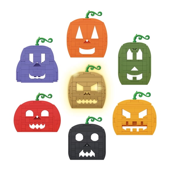 Brickcraft Halloween Mystery Pumpkin Building Kit (Blind Box), 7 Collectible Jack-o-Lanterns to Collect, Clings to Windows with Suction Cup, Gift Ages 8 - 72749