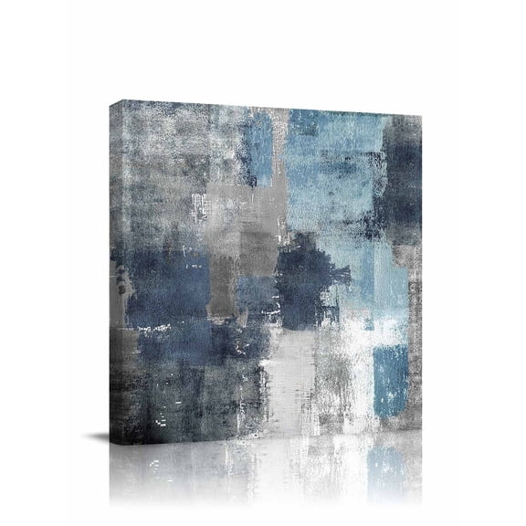 Blue Grey Abstract Canvas Wall Art, Modern Graffiti Brush Art Framed Wall Decor Modern Artwork Prints Painting for Living Room, Bedroom, Kitchen & Cafe Decor 20x20 Inch