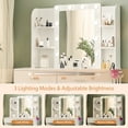 thumbnail image 3 of Compact Size Vanity Desk with Mirror and Lights, 34 Inch Makeup Vanity with Power Outlet & Hair Dryer Rack,3 Adjustable Lighting Colors, Vanity Set with Cushioned Stool, 3 of 7