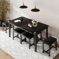 thumbnail image 4 of iPormis Dining Table Set, 7-Piece Extendable Table from 63" Large Extendable Kitchen Table Set for 4-8 People, Mid-Century Dining Room Table with 6 Square Stools, Black, 4 of 7