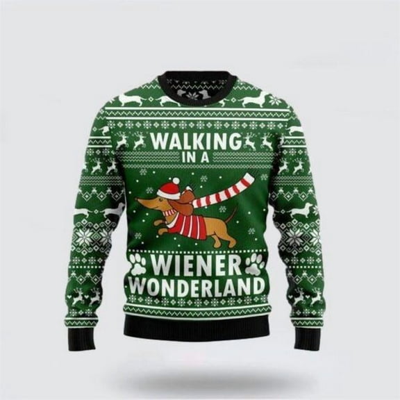 Dachshund Dog Walking In A Wiener Wonderland Christmas Sweater – Dog Lover Christmas Sweater