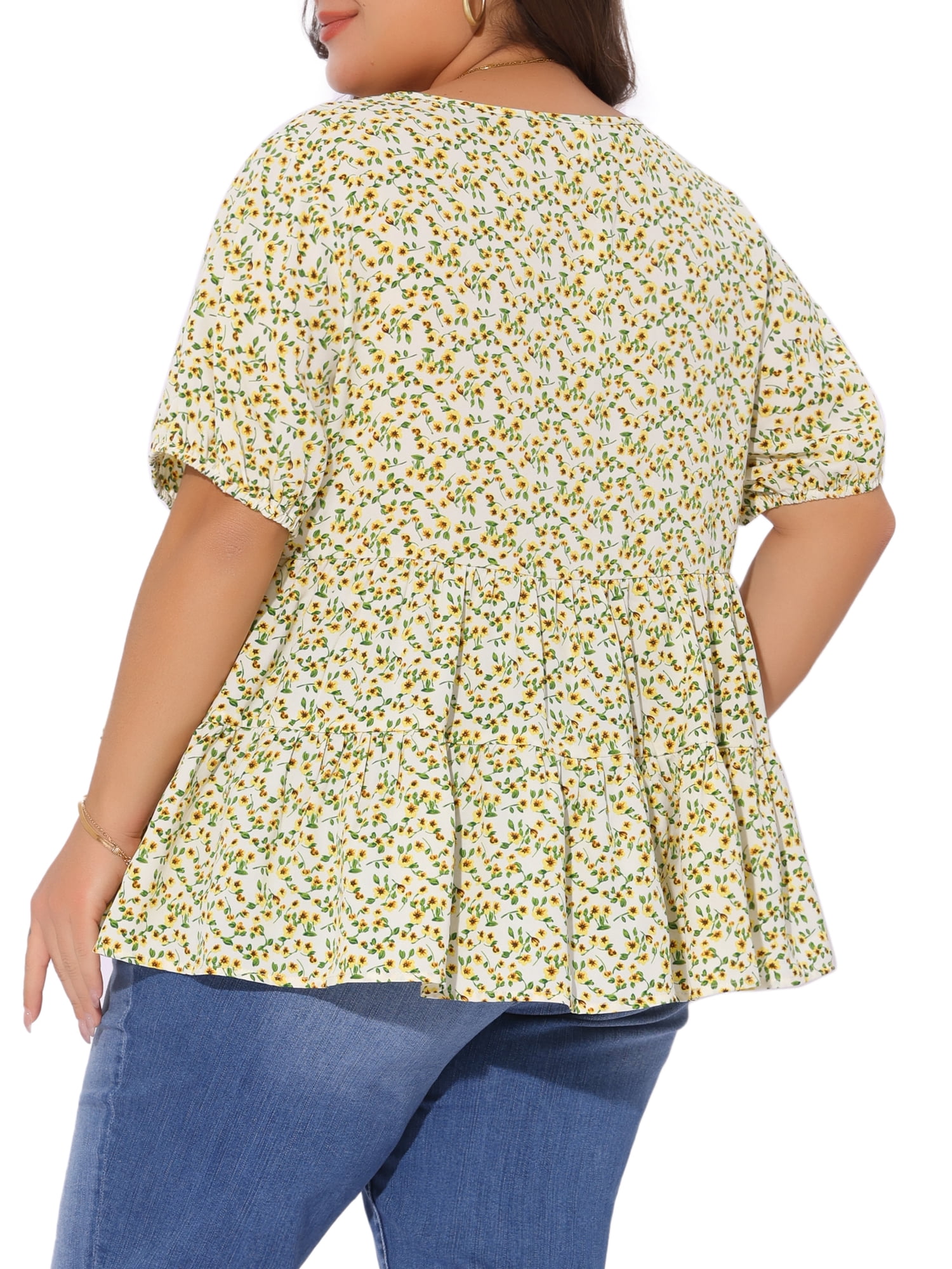 DARING DIVA Women's Plus Short Sleeve Crew Neck Casual Babydoll Top 3X Yellow