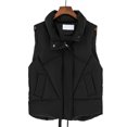 thumbnail image 5 of comerut Women Autumn Winter Cotton Padded Waistcoat Stand Collar Sleeveless Vest Jacket Pockets Zipper Buttons Placket Windproof Warm Vest Coat, 5 of 8