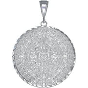 EJEWELRYPLUS Sterling Silver Aztec Calendar Mayan Sun Charm Pendant Necklace with Diamond Cut Finish and 24 Inch Figaro Chain