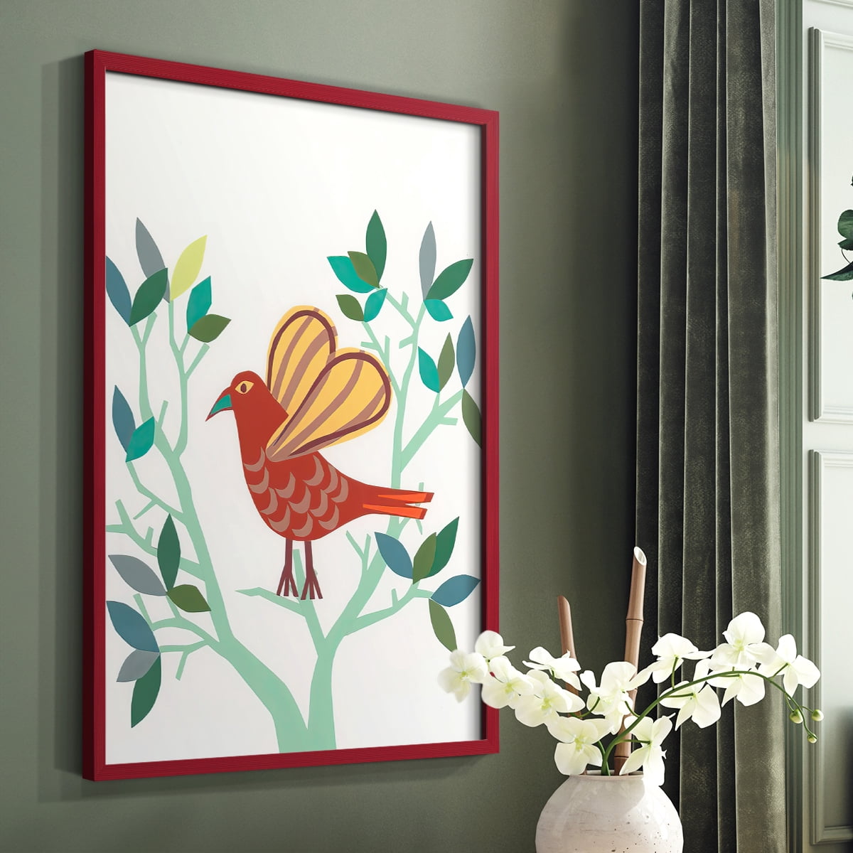 Whitty Bird I Framed Print in Red Solid Wood 8 x 10 Framed Print