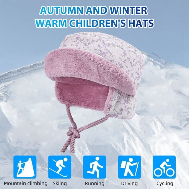 YAOBAMM Kids Ear Protector Hat Winter Children Hat Earmuffs Ear Protection Lace Up Strap Windproof Thick Plush Cold Resistant Solid Color Unisex