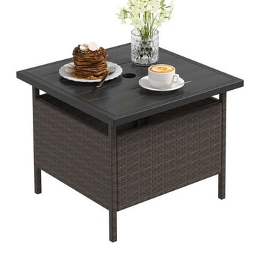 Gymax 22'' Patio Rattan Square Side End Table Garden Bistro Umbrella Stand Table W/Hole