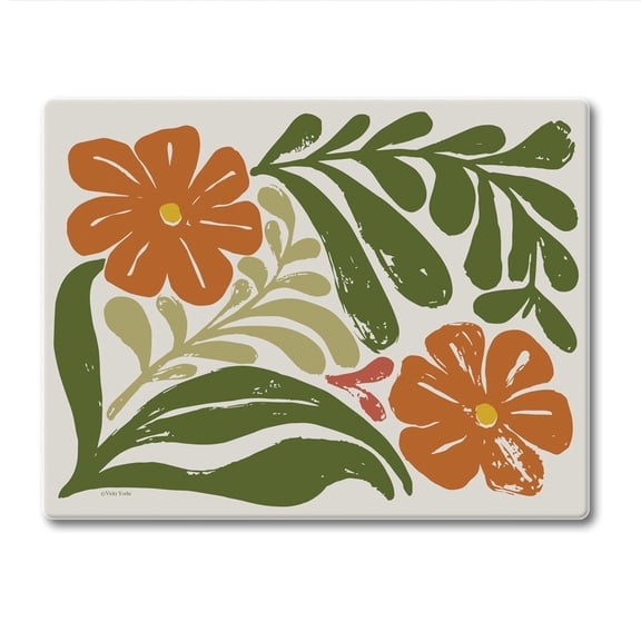 CounterArt Retro Floral 3mm Tempered Glass Cutting Board 10" by 8"