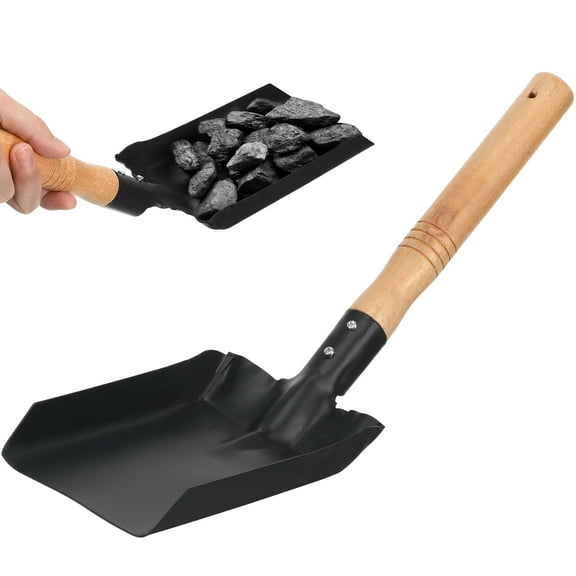 KALLORY Mini Gardening Spade Small Iron Shovel with Wood Handle for Coal Ash Removal and Outdoor Activities 1Set