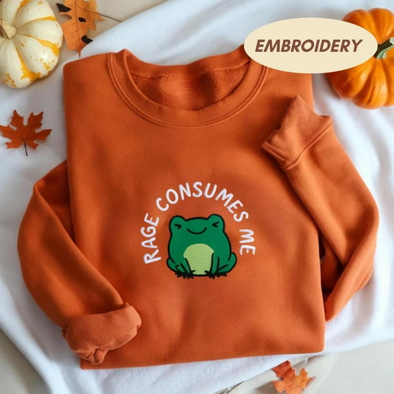 Embroidered Frog Shirt, Rage Consumes Me Embroidered Shirt, Nature Lover Shirt, Embroidered Funny Shirt, Huzzah Frog Meme Shirt,Funny Hoodie
