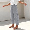 thumbnail image 4 of JOANKDMI Cropped Pants for Women Striped Casual Summer Capris High Elastic Waist Loose Fit Wide Leg Flowy Trousers with Side Buttons Pockets Vacation Essential, 4 of 5