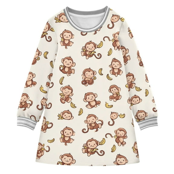Girls' long-sleeved dress Monkey and Banana Girls' A-line dress with ribbed cuffs Soft and comfortable