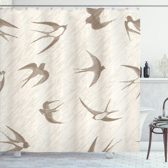 Ambesonne Abstract Shower Curtain, Flying Birds, 69"Wx84"L, Beige Brown