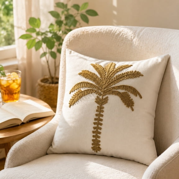 Pandiboks Decorative Pillow Covers 18x18in Couch Pillow Covers Brown Coconut Tree Polyester Coastal Square for Family Room、Home Office