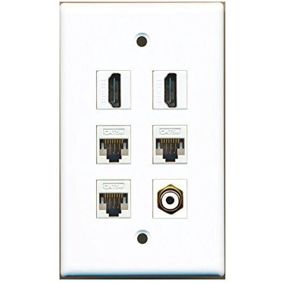 RiteAV - 2 HDMI 1 Port RCA White 3 Port Cat5e Ethernet White Wall Plate