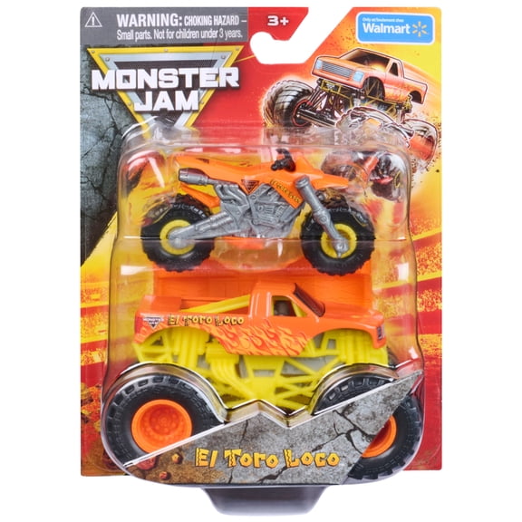 Monster Jam El Toro Loco Monster Truck and Dirt Bike Vehicle 2-Pack, 1:64 Scale