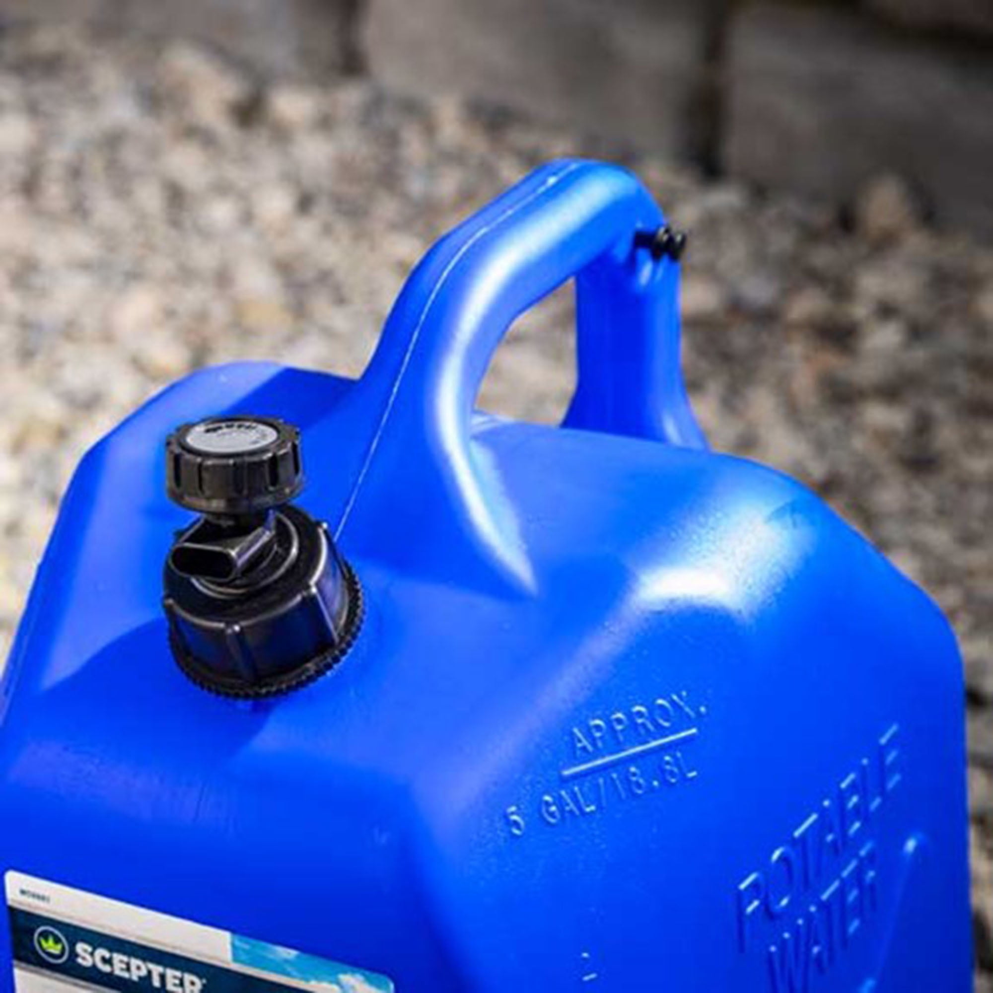 Scepter 5 Gallon Leak Proof Water Jug Storage Container and Handle, Spigot, Blue, 4 Pack